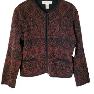 Jones New York Zip Front Cardigan Jacket Allegria Ebony Brown Black Medium New